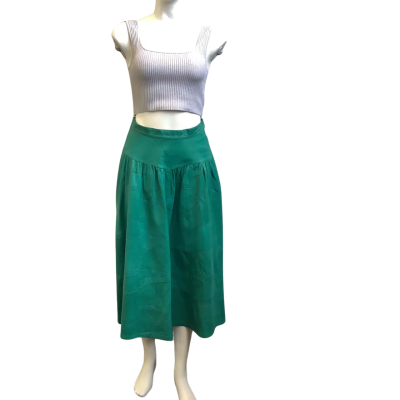 `Vintage’ Dreske Somoff Womens  To Fit AUS Size 8 Leather Midi Skirt Green