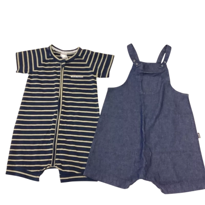 Bonds Baby Romper Bundle - Wondersuit 18-24 Months & Denim Overalls Size 2 - NWT