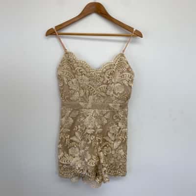 Valleygirl Gold Floral Lace Sleeveless Playsuit Size 10