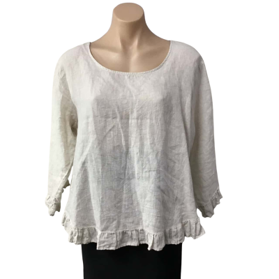 Worthier Womens Size M / L Natural / Cream Linen Ruffles 3/4 Sleeve Top 