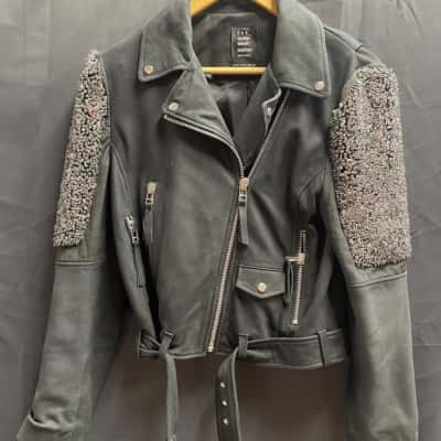 Zara TRF Black Leather Biker Style Jacket Womens Size S 