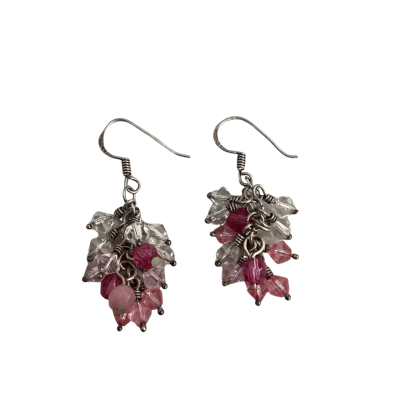 Vintage Womens Earrings Sterling Silver with Ombré Pink Beads Stamped 925
