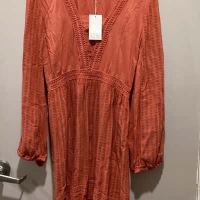 Tigerlily Womens  Size 10 Long Sleeve Dress Burnt Orange 