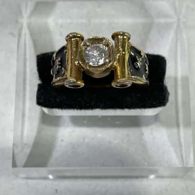18KGP Marked Ring w/ Black Coloured Design and White Stone 