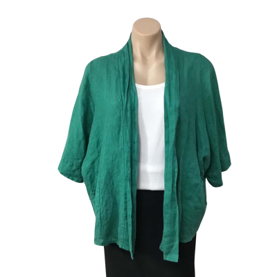 Jenny Jazz Womens One Size Bright Green 100% Linen Short Sleeve Open Jacket