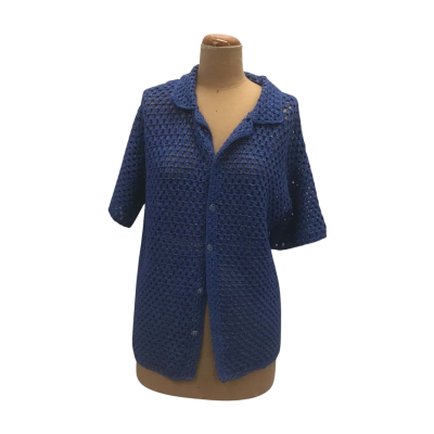 BLANCA Crochet Short Sleeve Cardigan Size S/M Aegean Cotton Rich