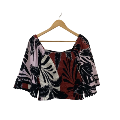 Witchery Womens  Size M Cropped Top Black  / Maroon / Pattern / Pink  