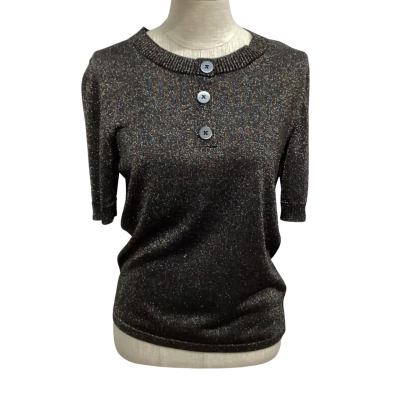Gorman  Size 10 Short Sleeve Knitted Top Black with Multicoloured Metallic Thread