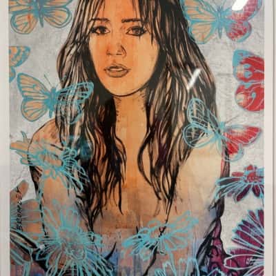 " Zippora with Butterflies and Daises" by David Bromley - Framed Print