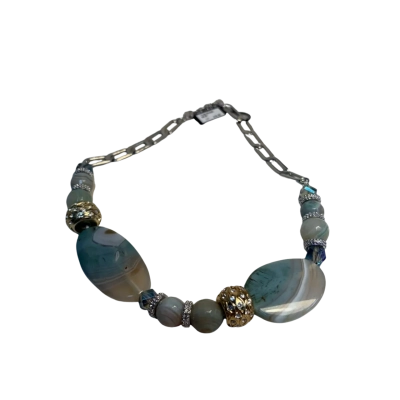 Saks Fifth Avenue Womens Necklace Gold / Silver / Teal 