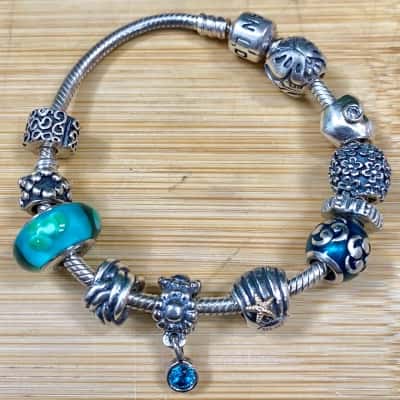 Pandora Sterling Silver 11 Charm Bracelet (Stamped 925)