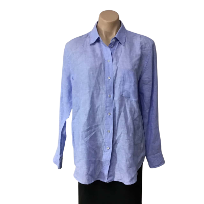 Country Road Womens Size 10 Light Blue Linen Long Sleeve Shirt 