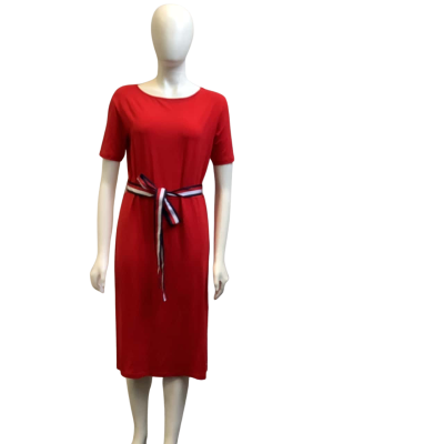 Brand New Tommy Hilfiger Womens  Size S Short Sleeve Belted Dress Red