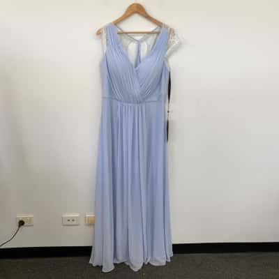 Tina Holly Ice Blue Lace Sleeve Evening Maxi Dress Size 18 