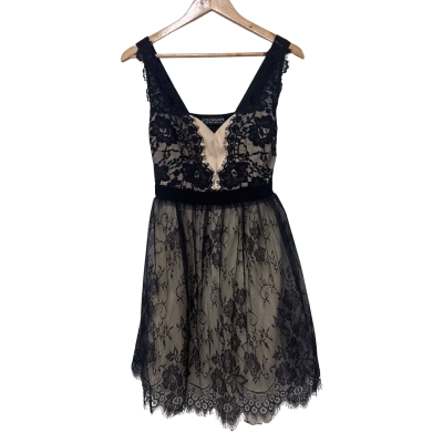 Little Mistress Cute Lace Dress  Size 10 Beige / Black  