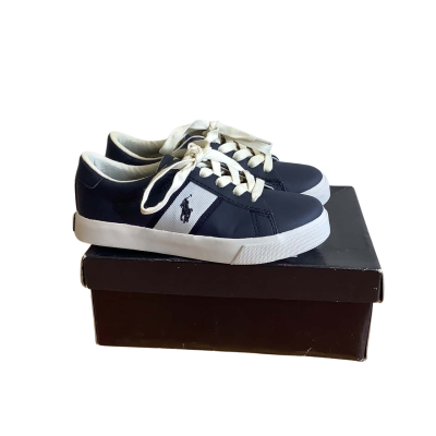 In Original Box Polo Ralph Lauren Kids Size EUR 30.5 Faux Leather Shoes Navy Blue / White 