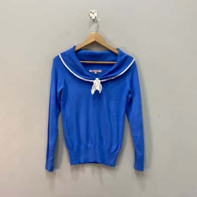 Review Womens  Size 8 Long Sleeve Top Cornflower Blue / White 