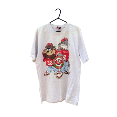 Mens Team NFL Size XL Looney Tunes X San Fransisco 49ers T-Shirt Off White / Pattern / Red 