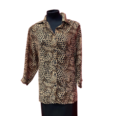  Womens Derek Lam Size L Animal print / Black / Brown  Sheer Shirt