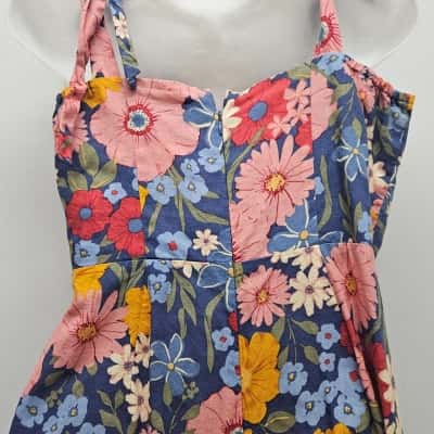Princess Highway Womens  Size 10 3/4 Leg Jumpsuit Blue / Floral / Pink  