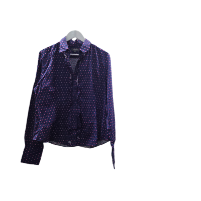  TM Lewin Woman Button Down Shirt Size 18 Purple Pink Polka Dot Ruffle Cotton 