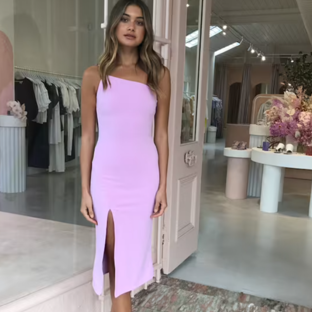 Nikola One-Shoulder Cut-Out Feature Knee Length Dress Blush