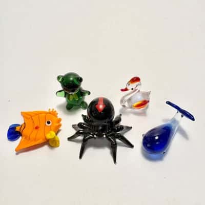 Collection of 6 Miniature Coloured Hand Blown Glass Animals