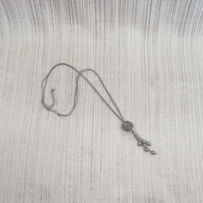 Gorgeous Silver Tone Diamante Ball Pendant with Chain & Ball Tassel /Long Line Necklace 