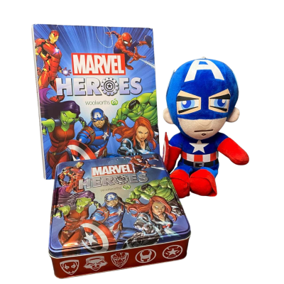 Marvel Collection - Woolworths Marvel Heroes Discs Full Set + Marvel Heroes Tin with discs + Capt. America Plush