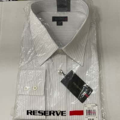 Reserve Mens  Size 46 Business Shirt Striped / White 