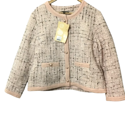 Liz Jordan Womens pearl button Boucle Jacket Size 18 Black  / Checked / Grey / Peach / White 