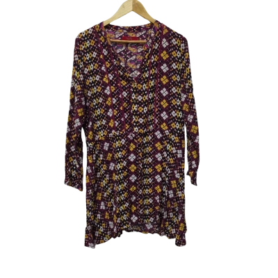 Tigerlily Womens  Size 12 Long Sleeve Dress Maroon / Multicoloured 
