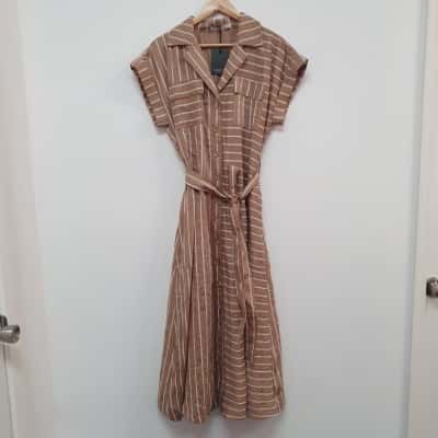 Brave + True Women's Size M Portia Latte Stripe Dress - New With Tags