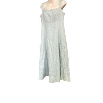 Portmans Square-Neck Linen/Cotton Midi Dress Size 14 Light Sage 
