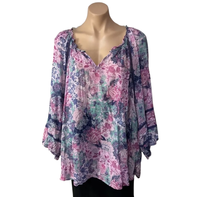 Just Jeans Womens Size 24 Multicoloured Floral V-neck 3/4 Sleeve Peasant Top