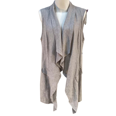 pingpong Womens Size 16 Linen Blend Open Sleeveless Cardigan Grey 