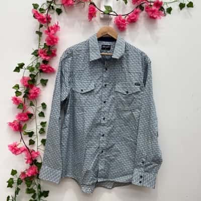 Wrangler Mens Long Sleeve Printed Shirt Size XL Pattern / Teal 