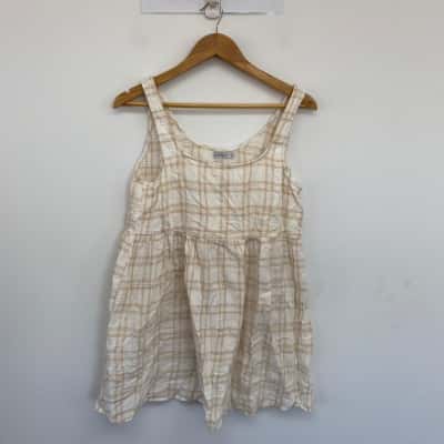 Ghanda Beige CHecked SLeeveless Mini Dress  Size S 