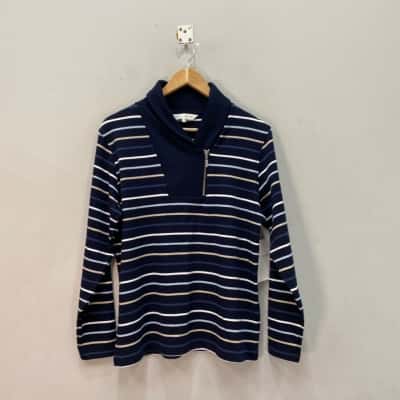 Black Pepper Womens  Size 12 Long Sleeve Top Ink Blue / Striped 