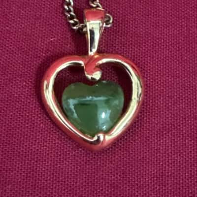  Women's Gold Tone Open Heart with a Green Stone Pendant Necklace 