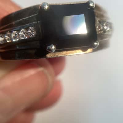 Sterling Silver Ring Black & White Cubic Zirconias Size 12