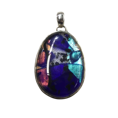  Women's Blue Dichroic Glass Pendant 