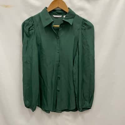 Country Road Women's Size 6 Silk Blend Long Sleeve Top/Shirt Dark Green 
