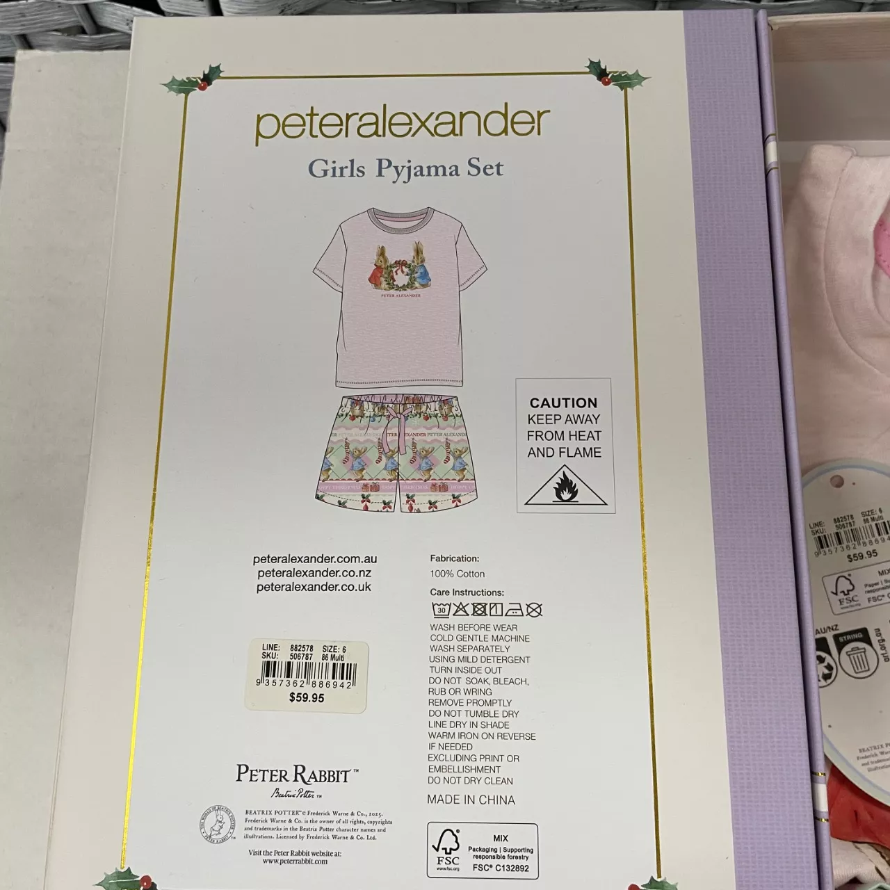 Peter Alexander Peter Rabbit Collection Peter Alexander Girls Xmas Peter Rabbit PJ Set Size 6 Sleepwear Pink (s ...