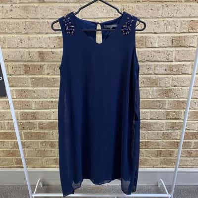 Liz Jordan Womens navy beaded shoulder dress Size 10 