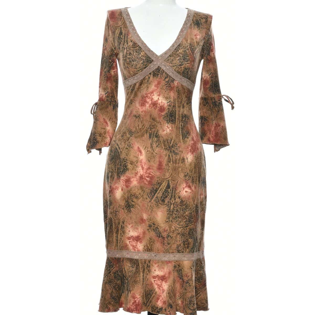 Le Chateau Women's Size M Long Sleeve Midi Dress Brown Pattern (s)