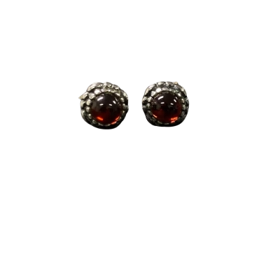  925 Flower Style Stud with Red Stone Womens Earrings 