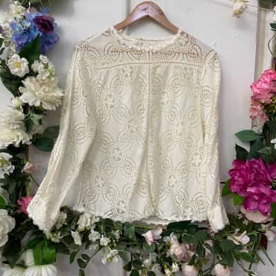 Flannel Womens  Size 12 / 3 Blouse Off White 