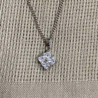  Womens 835 Silver Chain with Silver Tone Diamanté Quartet Pendant Necklace