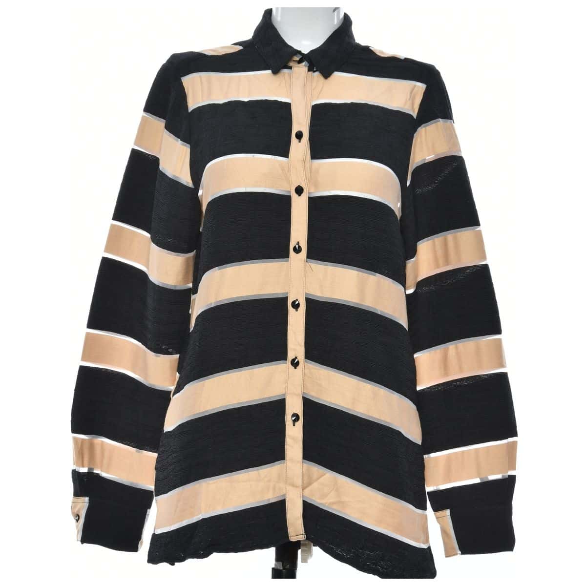FOXCROFT Womens Blue Striped Long Sleeve Wear To Work Tunic Top